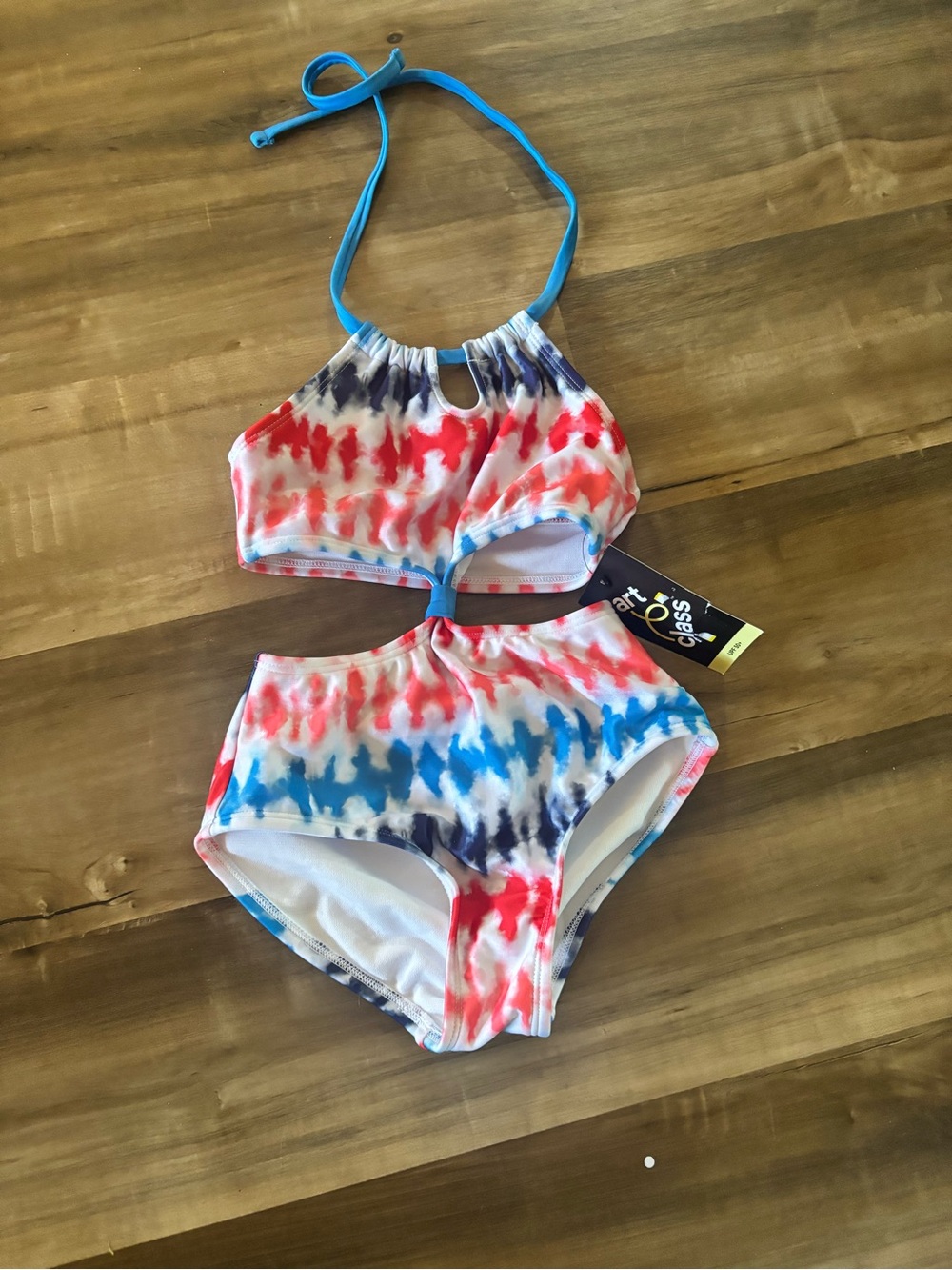 Target Multicolored Tie-Dye Halter Swim Top in Red, Blue & White